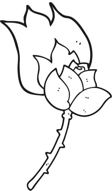 Vector illustration of freehand drawn black and white cartoon rose