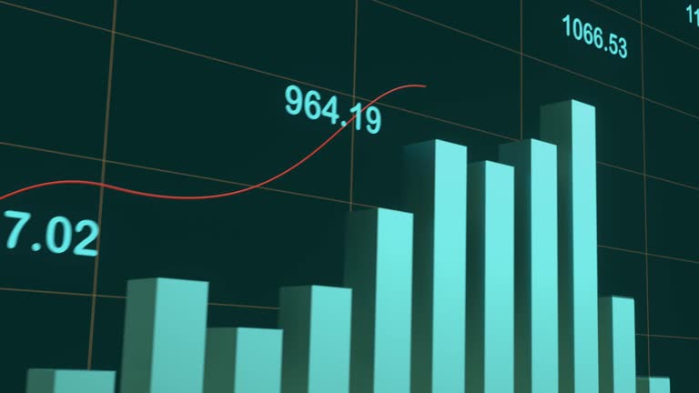 Financial report, rising bar graph.