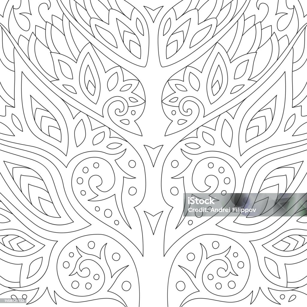 Line Art For Coloring Book With Vintage Pattern Stock Illustration