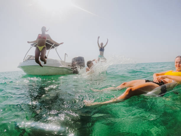 istock Enjoying summer day on the boat 1458737190