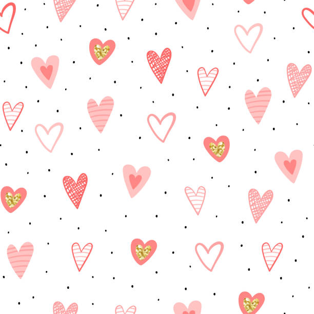 ilustrações de stock, clip art, desenhos animados e ícones de cute hand drawn hearts seamless pattern, lovely romantic background, great for valentine's day, mother's day, textiles, wallpapers, banners - vector design - multi colored heart shape backgrounds repetition