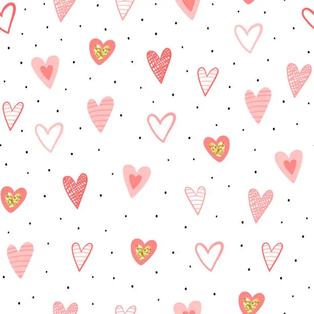 Vector illustration of Cute hand drawn hearts seamless pattern, lovely romantic background, great for Valentine's Day, Mother's Day, textiles, wallpapers, banners - vector design