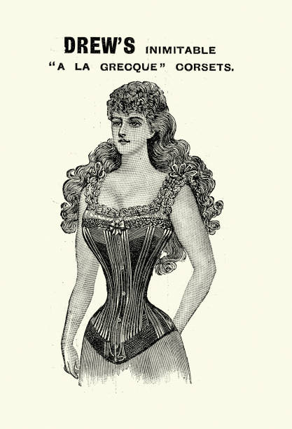 Young woman wearing a La Grecque corset, Victorian women's underwear, fashion, 1890s, 19th Century vector art illustration