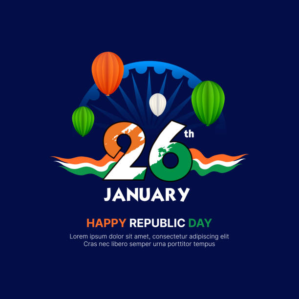 26th January, Republic Day of India Celebration Concept vector illustration. 26th January, Happy Republic Day of India Celebration Mnemonic vector art design. Isolated on Dark Blue background. number 26 stock illustrations