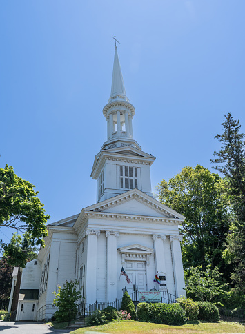 Sandwich, Massachusetts- July 9, 2022: First Church of Christ Sandwich, Massachusetts is one of the oldest churches on Cape Cod. This church was featured on Elvis Presleys first gospel album.