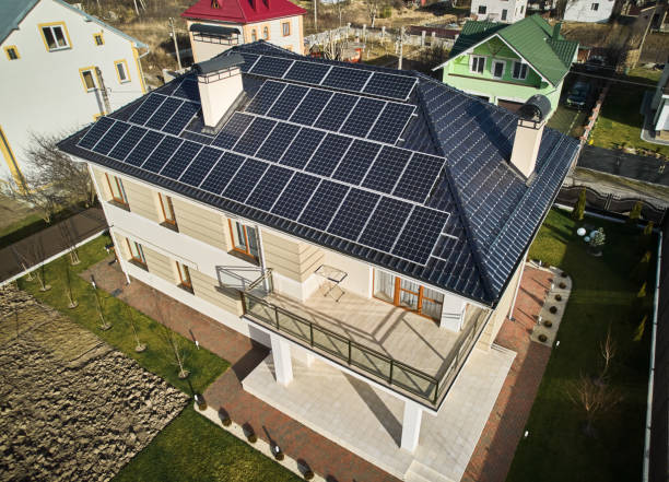 istock Modern residential house with solar electric system on rooftop. 1458743997