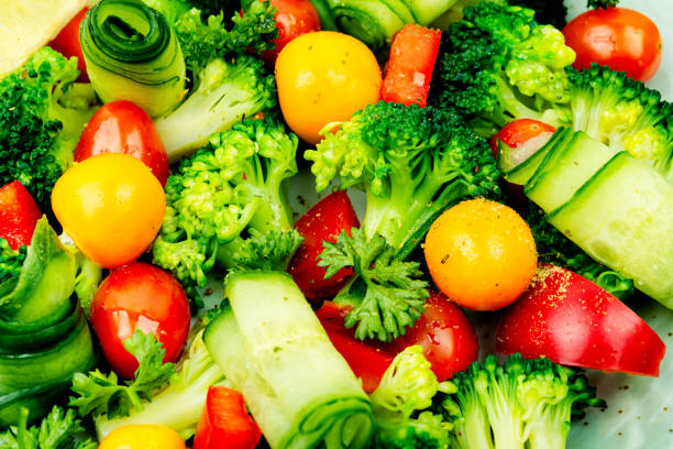 Fresh colorful vegetarian salad, close up