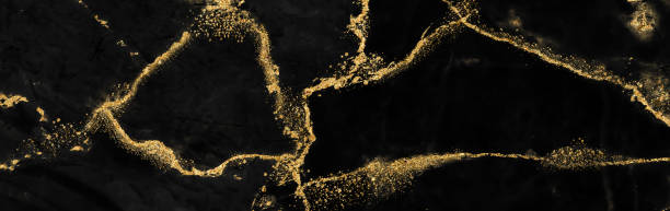 istock Black gold marble luxury texture golden line pattern abstract background. Panoramic Marbling texture design for Banner, invitation, wallpaper, headers, website, print ads, packaging design template 1458748127