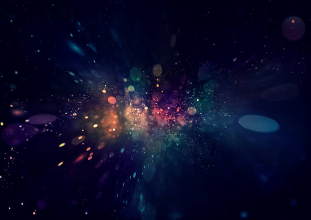 istock Unfocused sources of warm and cold light in motion on a black background 1458750572