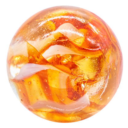 one yellow or orange glass or ceramic marble ball, isolated