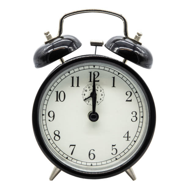 istock one black retro clock with bell 1458750915