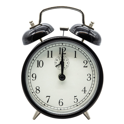one black retro clock with bell, isolated