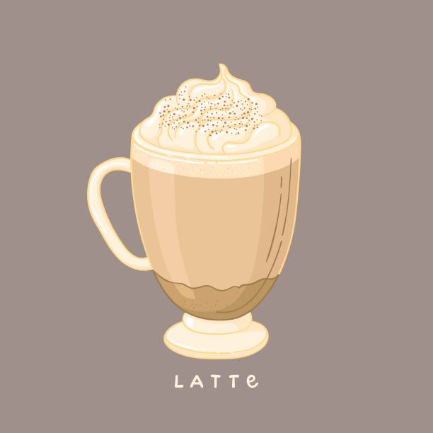 Latte coffee vector illustration.  Poster of beautiful mug with coffee and cream. vector art illustration