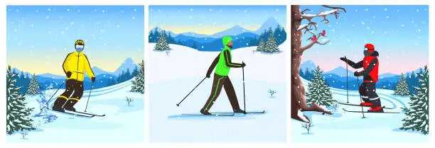 Vector illustration of Skiing set