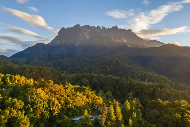 Beautiful aerial view of rocky mountain range Mount Kinabalu.