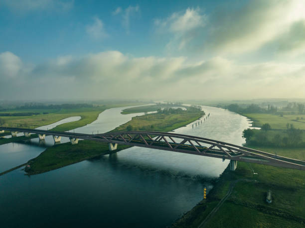 View of hydroelectricity plants over Mississippi River in Davenport, Iowa, USA