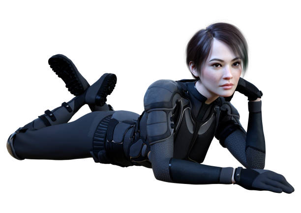 3D rendering of a sceince fiction warrior woman isolated on white background