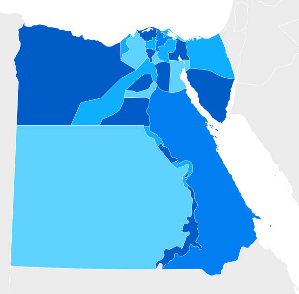 hochdetaillierte ägypten blaue karte mit regionen und landesgrenzen - gulf of suez stock-grafiken, -clipart, -cartoons und -symbole