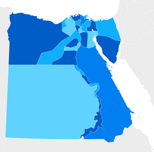 높은 상세한 이집트 블루 지도 지역과 국경 - gulf of suez stock illustrations