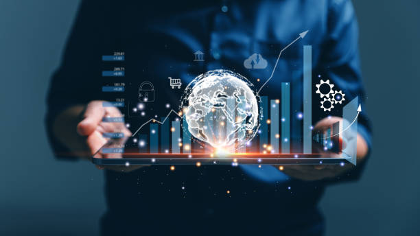 istock Big data analytics and business intelligence concept. Business person holding Global network connection. World map point and line composition of global business. Digital link tech. modern strategy. 1458758604