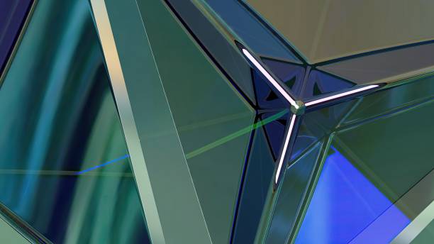 istock Stylish abstract, dramatic, passionate, luxurious and exclusive 3D rendering graphic design elemental background material with green glass tryangle leaning 1458759321