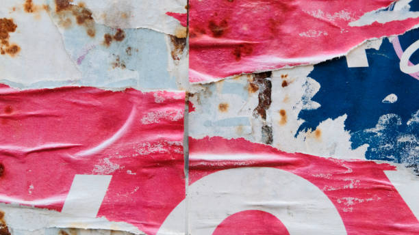 istock Torn street poster, messy and abstract paper collage background 1458761871