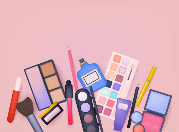 istock Cosmetics make up set, big collection makeup product, powder, lipstick, mascara, makeup brush, eye shadow. 3D Web Vector Illustrations. 1458765827