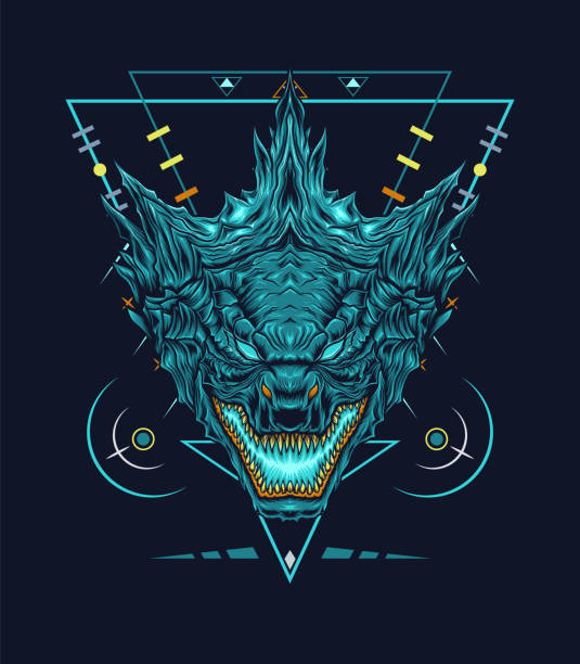 Godzilla head on sacred geometry Godzilla head on sacred geometry. Illustration design in dark art style. godzilla vector stock illustrations