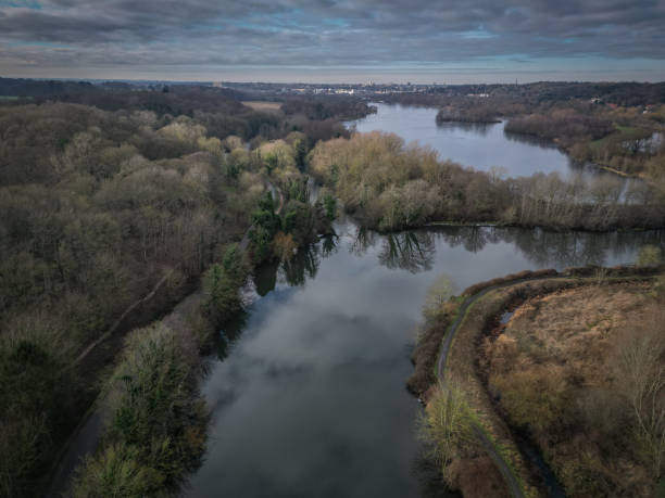 istock Drone shot of lakes and trees 1458771424