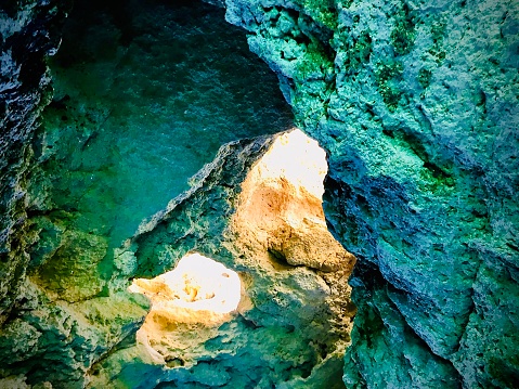 Sea Cave Created By Centuries of Wind and Water, Which has Two Huge Holes In The Roof
