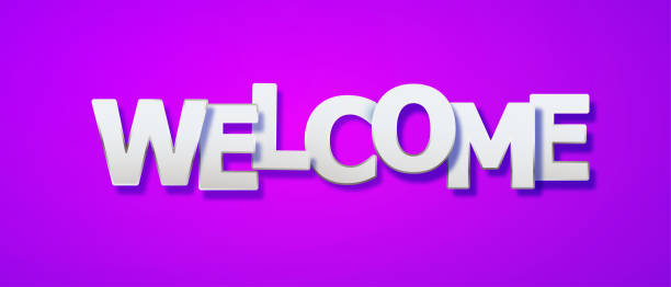 istock WELCOME letters banner.Welcome poster on Ultraviolet background. Vector paper illustration 1458774683