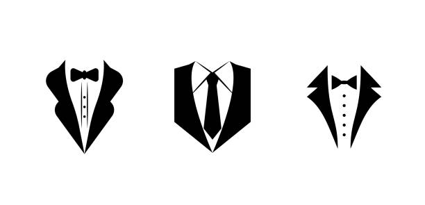 Wedding tuxedo Bow tie, suit vector Wedding tuxedo Bow tie, suit vector Illustration isolated on white background dinner jacket stock illustrations