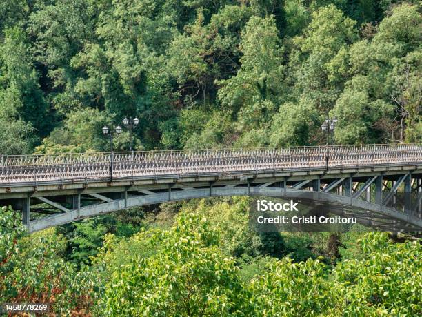 Pedestrian Metal Bridge Over Yantra River In Veliko Tarnovo Bulgaria Stambolov Bridge Stock Photo - Download Image Now