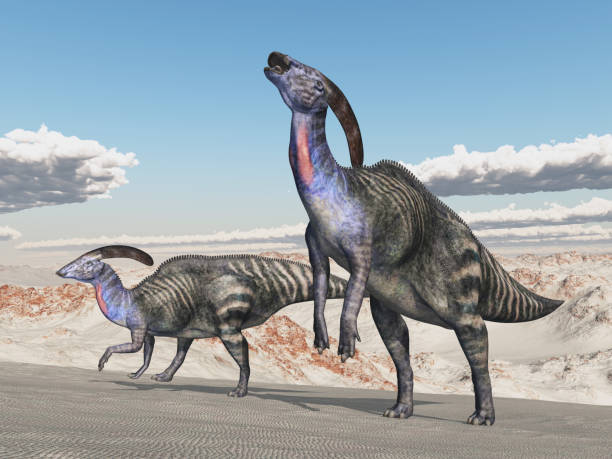 istock Dinosaur Parasaurolophus in a landscape 1458780331