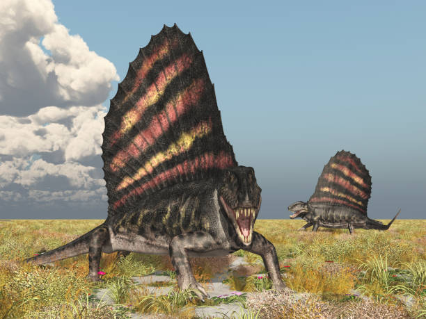 istock Pelycosaur Dimetrodon in a landscape 1458780653