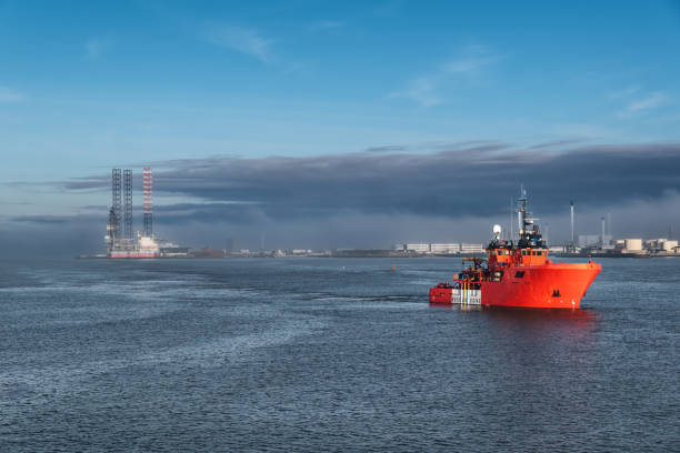 Security oil wind vessel outside Esbjerg harbor, Denmark