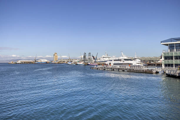 Cape Town, South Africa - December 13th 2022: Typical sight at the harbor at the Water Front, the harbor is home for both tug boats and fishing vessels