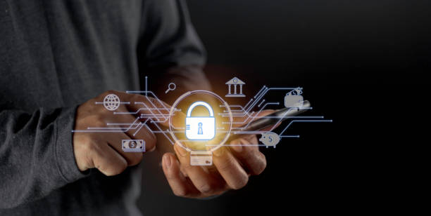 istock Businessman holding light icon social security network connection with shield guard to protected from cyber attacks. Network security system concept 1458783269