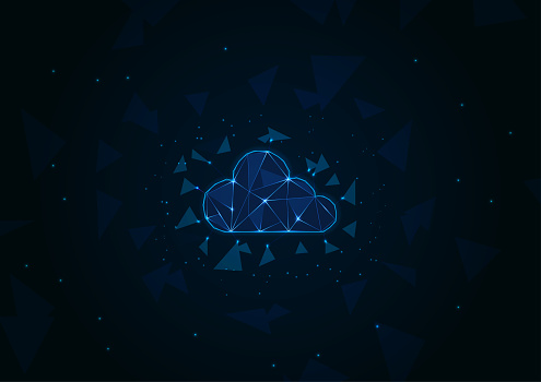 virtual data in the cloud a virtual store seal using a contemporary polygon template. 2D and 3D cloud logos cloud-like logo on a deep blue background.