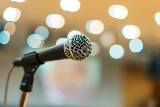 istock Microphone in meeting room for a conference 1458789850