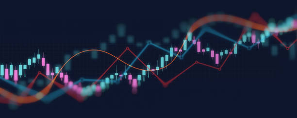 istock Abstract financial graph with trend line chart in stock market on neon light colour background 1458791109