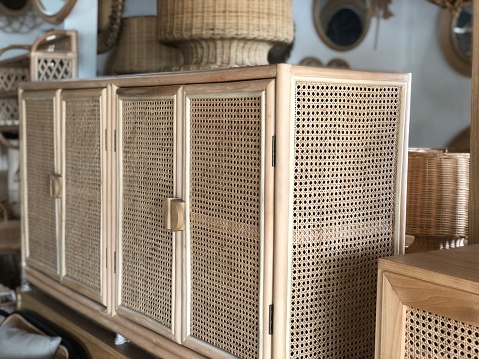 cupboard furniture make from rattan for interior