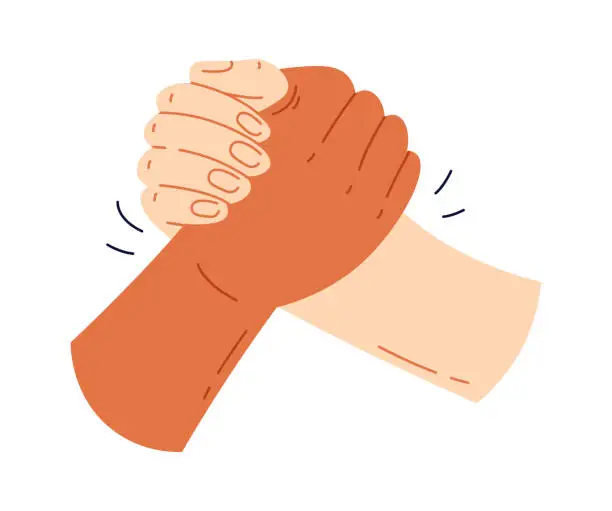 Vector illustration of Armwrestling flat icon Hands of different races