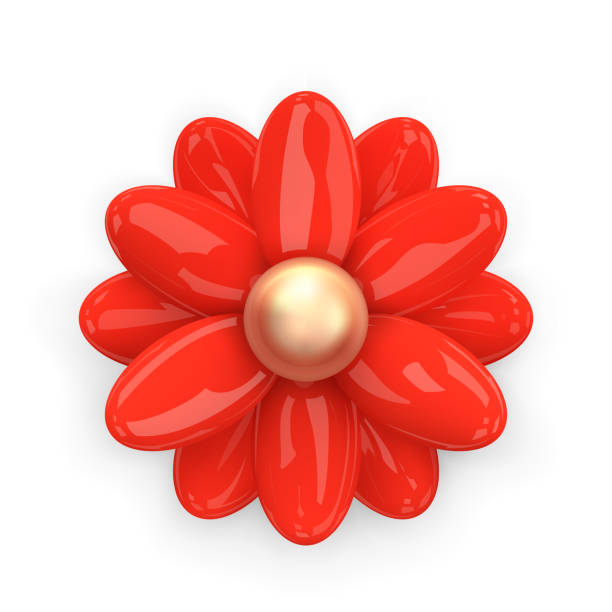 Red flower. Abstract minimal chamomile, daisy flower. Realistic 3d design decoration element in glossy plastic cartoon style isolated on white. For holiday banners and designs. 3D Vector illustration vector art illustration