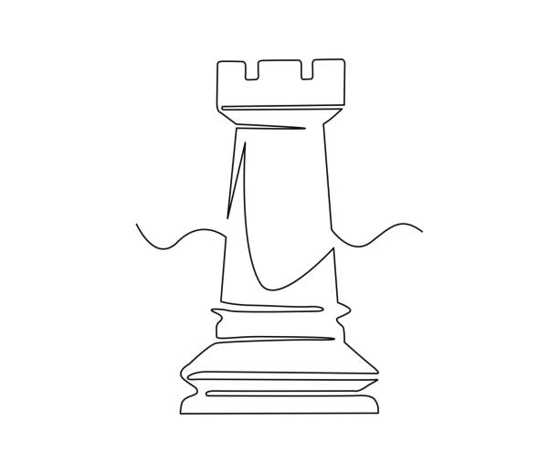 Continuous one line drawing of chess rook. Simple chess toren line art vector illustration. Continuous one line drawing of chess rook. Simple chess toren line art vector illustration. chess rook stock illustrations