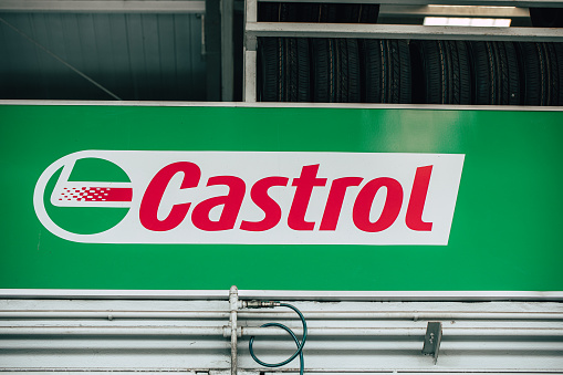 Castrol brand sign logo, British company leading in automotive lubricants industrial and motor oil greases since 1960.13 December 2020.Bangkok,THAILAND.