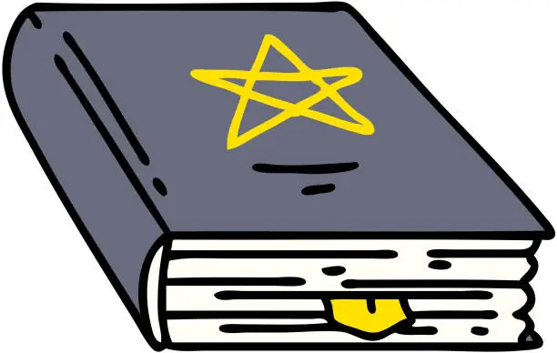 Vector illustration of cartoon spooky spellbook marked at that one most important spell