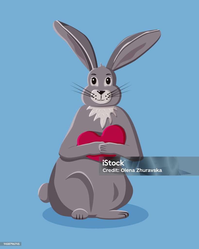 Happy Grey Rabbit Romantic Vector Happy Grey Rabbit With Heart Stock Illustration ...