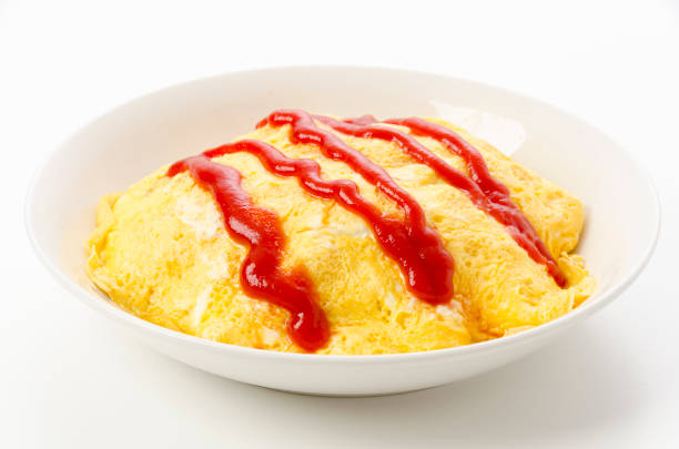 Omurice, Japanese omelette rice on white dish