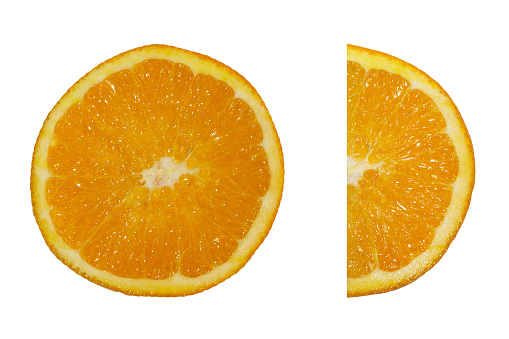 Isolated slices of orange. Elements for design.
